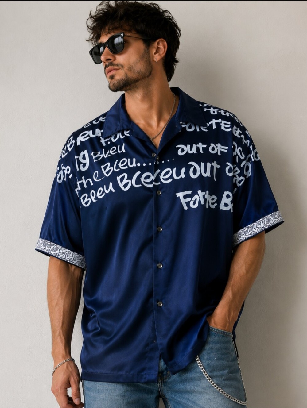 Forte Bleu Graphic Button-Up Shirt – Men’s M – Made in Korea (New Without Tags)